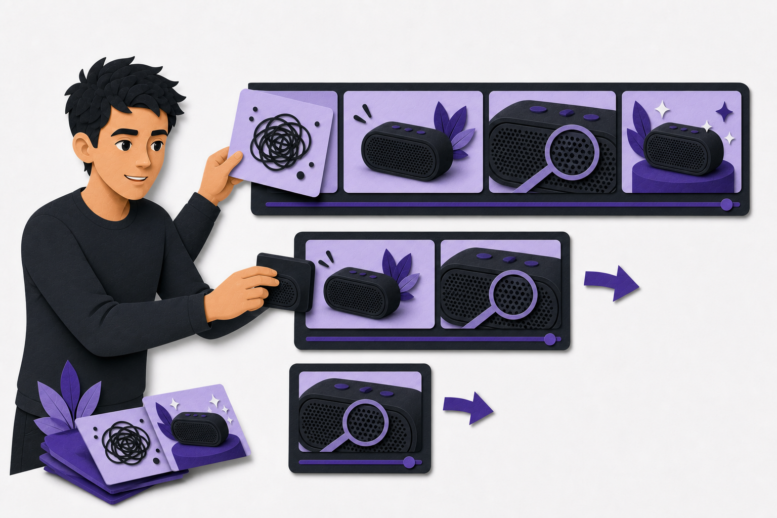 A video ad creator compressing a storyboard into shorter, clearer scenes