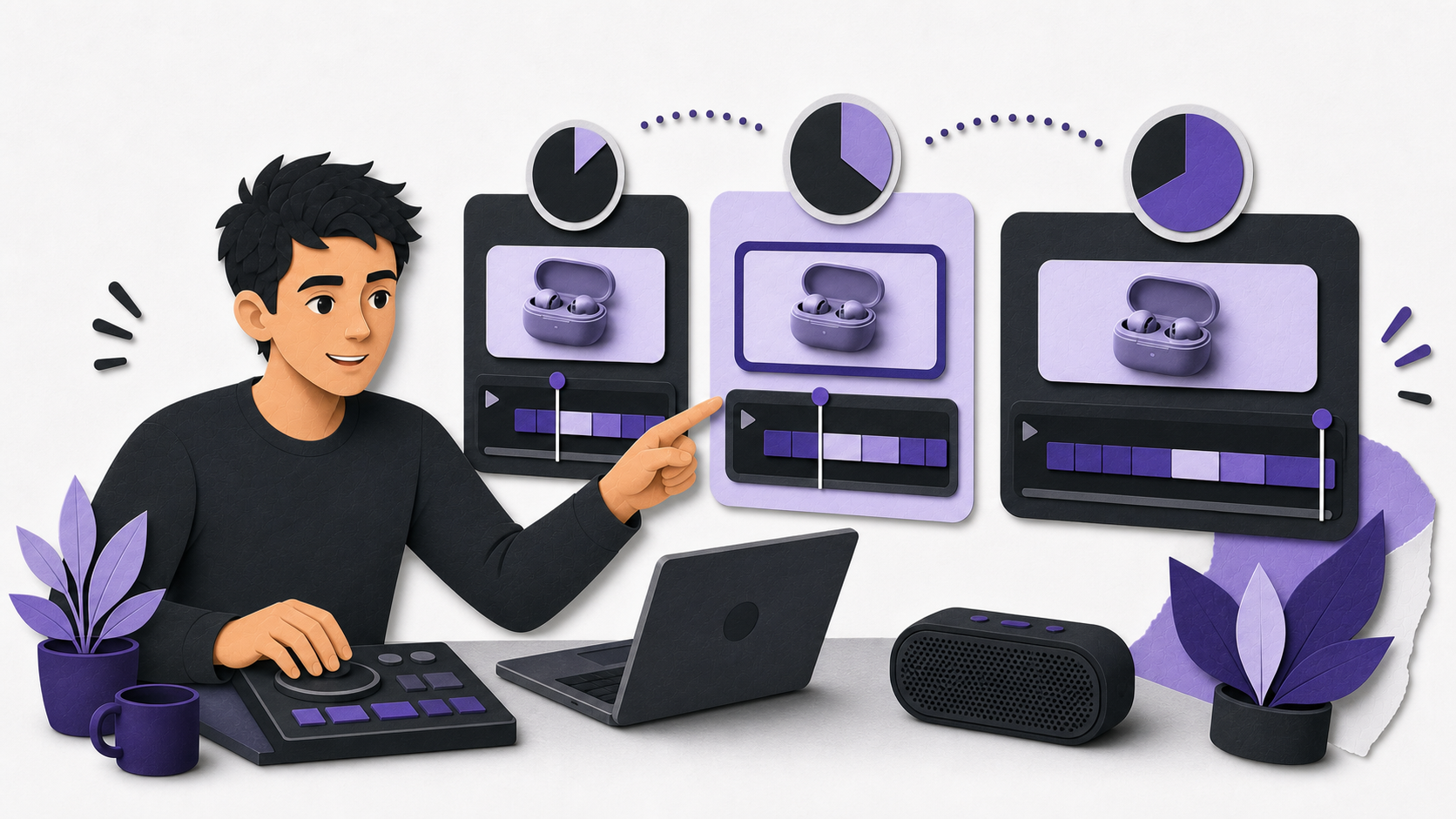 Young video ad creator comparing 6, 15, and 30 second formats